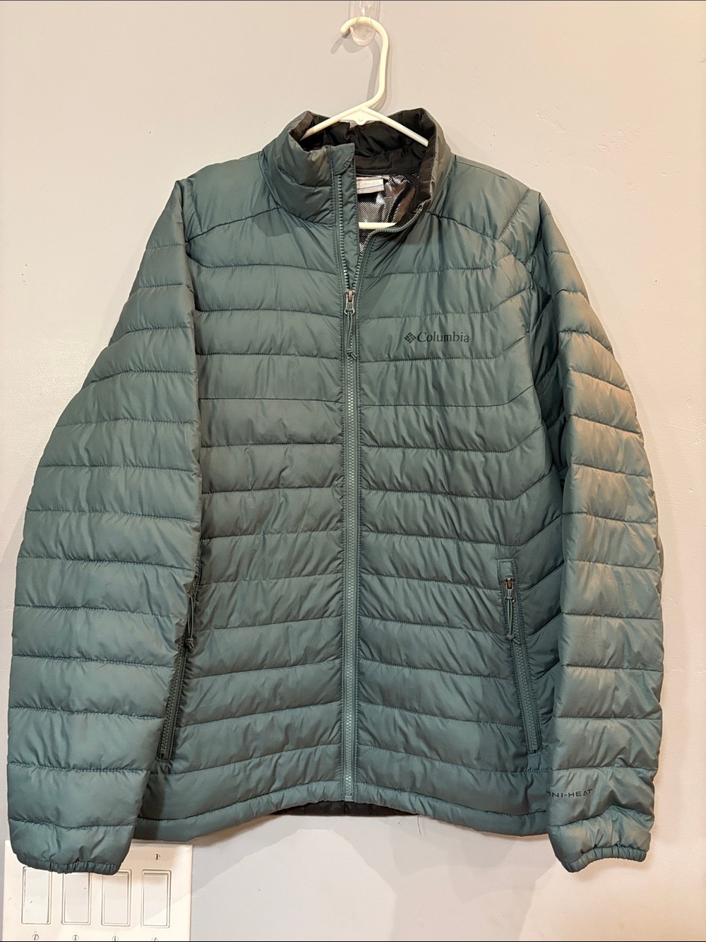 Columbia Omni-Heat Men’s Medium Puffer Jacket Green Gray Insulated